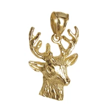 New 14k Yellow Gold Deer Buck Pendant 