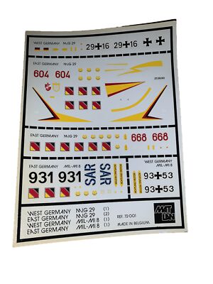  MODEL-AIRE INTERNATIONAL 1/72 decals DCL 2 MIKOYAN MIG29 MIL MI8
