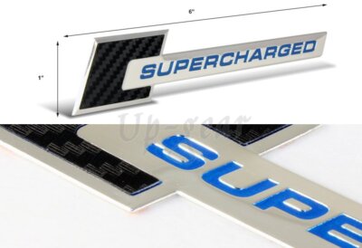 2-Pack Supercharged Emblem Badges - Carbon Fiber With Silver Blue Aluminum Border 6 thumbnail image
