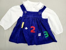 Vintage 2t Toddler Dress And Shirt Set Blue White Peter Pan Collar Overal