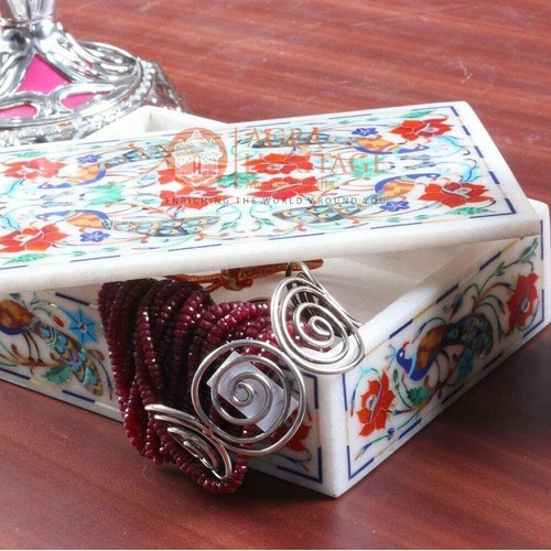 6"x4"x2" Marble Jewelry Lidded Box Peacock Inalid Pietradura Thanksgiving Gift - Picture 3 of 6