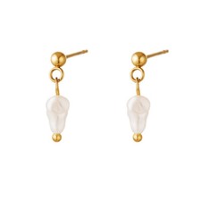 18ct Gold-Plated Ball Stud Earrings with Hanging Freshwater Pearl
