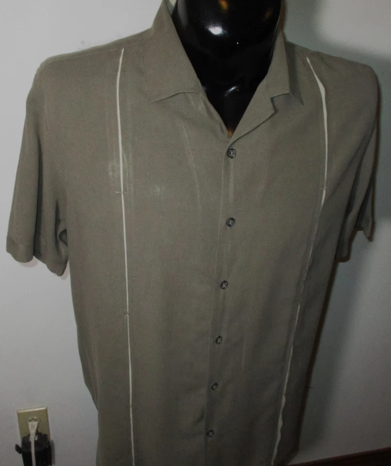 Camisa de manga corta para hombre AXIST color topo lavable 100 % seda talla L Foto 3 de 4