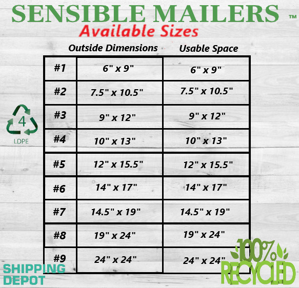 Eco-Friendly Poly Mailer Envelopes by Sensible Mailers 100% Recycled Material