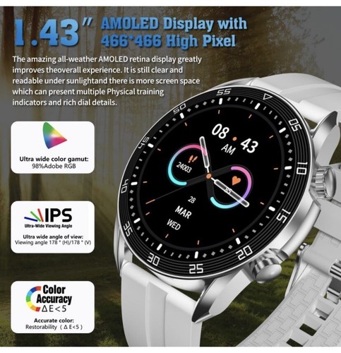 1,43"AMOLED Display Smart Watch do odbierania połączeń, wodoodporny IP68 - Zdjęcie 2 z 7