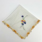 Embroidered Floral Bridesmaid Wedding Handkerchief Crochet Edge Cottage Core Vtg