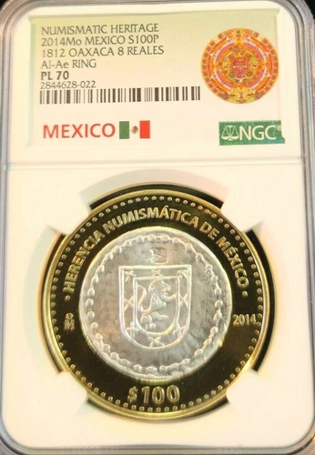 2014 MEXICO SILVER 100 PESOS 1812 OAXACA 8 REALES NGC PL 70 SCARCE PERFECTION !