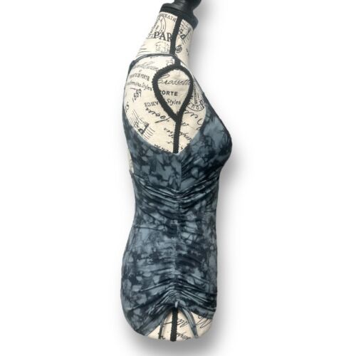 Athleta XS Black Gray Tie Dye Swim Tankini Top Ruched Crossback Rash Guard - Picture 4 of 7