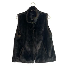 Cejon Womens Faux Fur Vest Sleeveless Full Zip Black Size: M 538