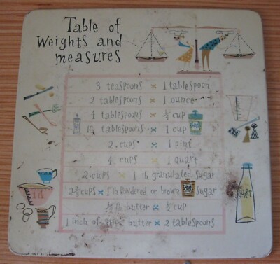 Vintage Table of Weights/Measures Pro-Tex Hot Pad Trivet