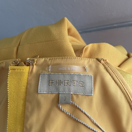 PORTS 1961 Yellow Peplum Sheath Dress Rhinestones Size 2 - Picture 10 of 12