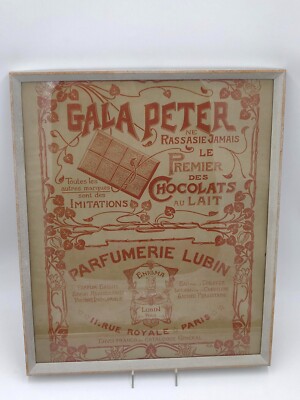 Antique Advertising CHOCOLATE Gala Peter + PERFUMERY Lubin Framed Cardboard 1900's