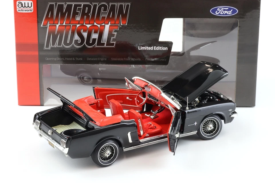 1:18 Auto World 1964 1/2 Ford Mustang Convertible black/ red interior - Bild 4 von 4