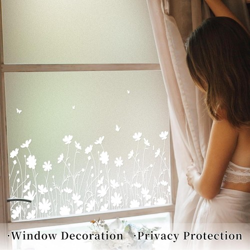 Fensterfolie 44,5x200cm–Milchglas mit Blumenmuster,blickdicht & wiederverwendbar - Bild 8 von 11