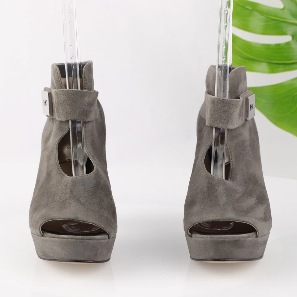 Michael Kors Mujer Devenport Botín Bomba Talla 8 Gris Gamuza Punta Abierta Tacón Alto Foto 2 de 4