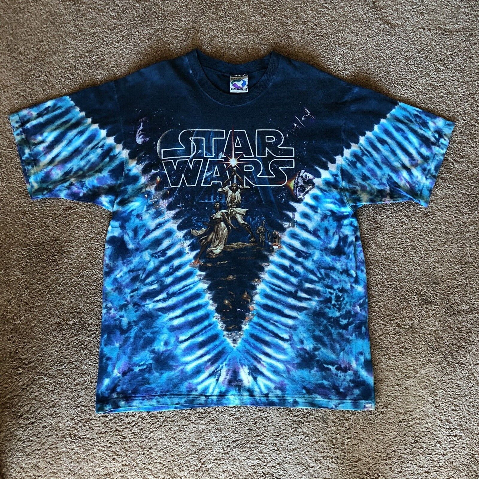 Vintage 90s LIQUID BLUE STAR WARS T SHIRT Sz L - A New Hope TIE