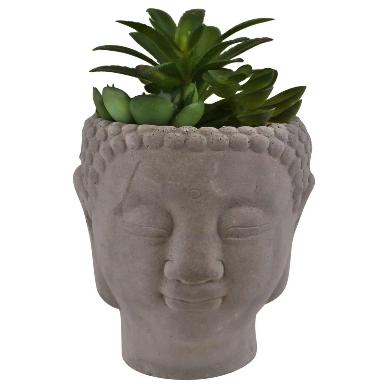 Sil Interiors Modern Decor Small Buddha Head Pot Faux Succulent Indoor Planter