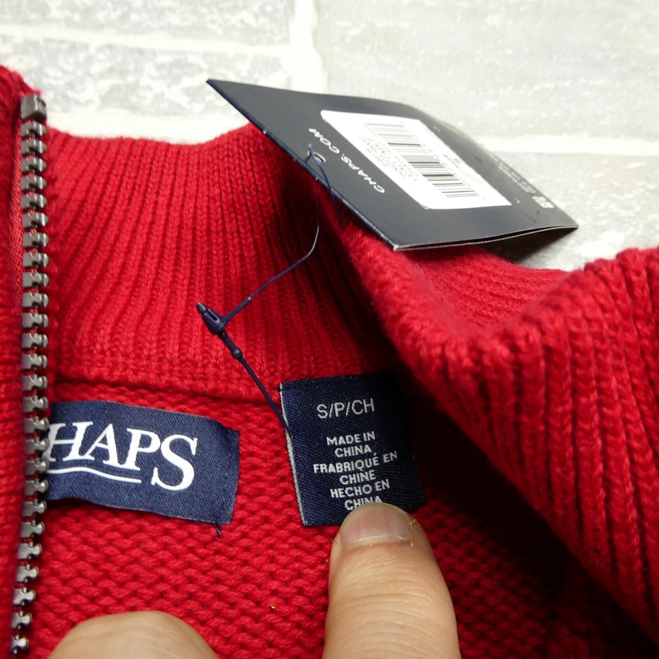 Chaps Sweater Mens Small Red Heavy Knit Cotton 1/4 Zip Mock Neck Fair Isle NWT - Image 4 of 4