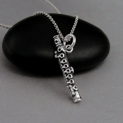 925 Sterling Silber Flötenkette - 3D Flöte Piccolo Bettelkette