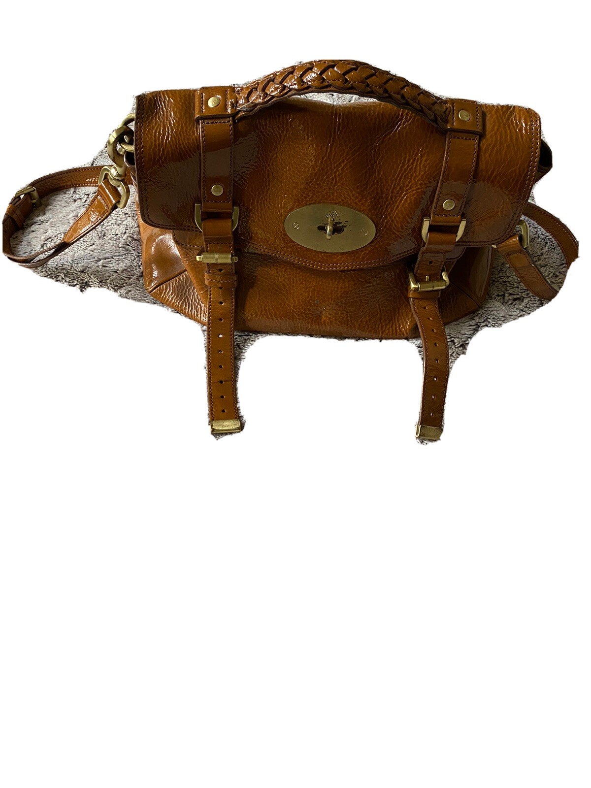 Genuine, Mulberry Alexa Oversized Patent Leather Tan Satchel Bag.
