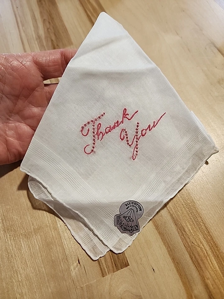 NUEVO Pañuelo DESCO Vintage “Thank You” Rosa Bordado Foto 3 de 4