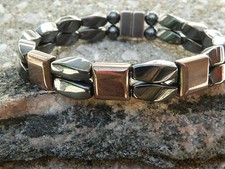 Men s Women s 100 Black n Copper Magnetic Hematite Bracelet Anklet 2 Row AAA