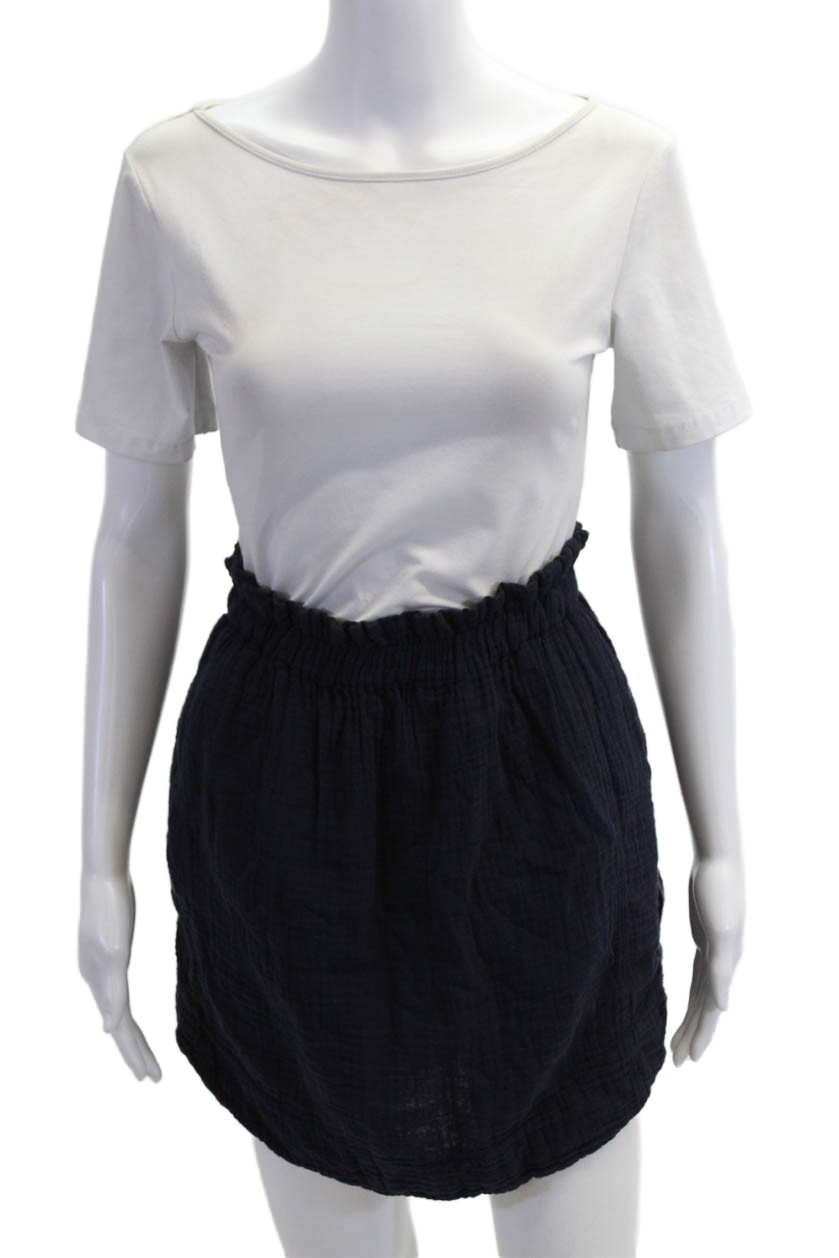 Xirena Women Peasant Mini Skirt Dark Blue 100% Cotton Size MFree Shipping in US $100+ Orders | $6.95 Orders Below