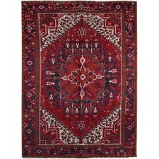7'1"x9'6" Lusty Red Vivid Shiny Wool, Hand Knotted Vintage Oriental Rug R86174
