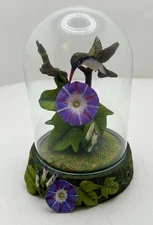 Vintage “Imperial Splendor” Hand-Painted Glass Dome #235 — Hummingbird Flower