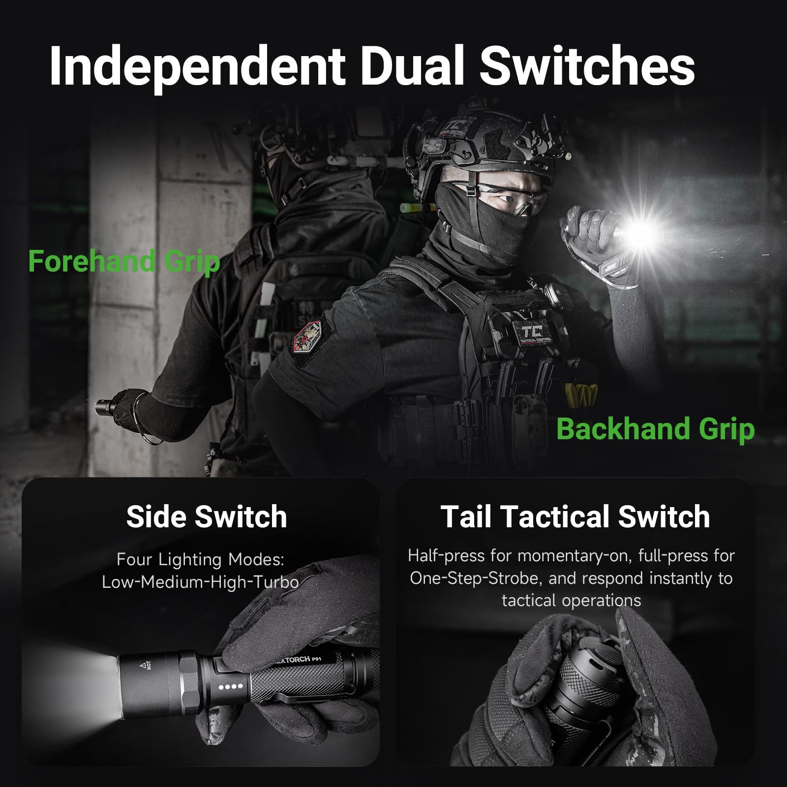 P91 Tactical Flashlight High Lumens, 5000 Lumens Dual Switch Rechargeable Fla...