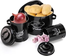 Frcctre 3 Pack Vegetable Storage Tins, Potato Onion Garlic Black 