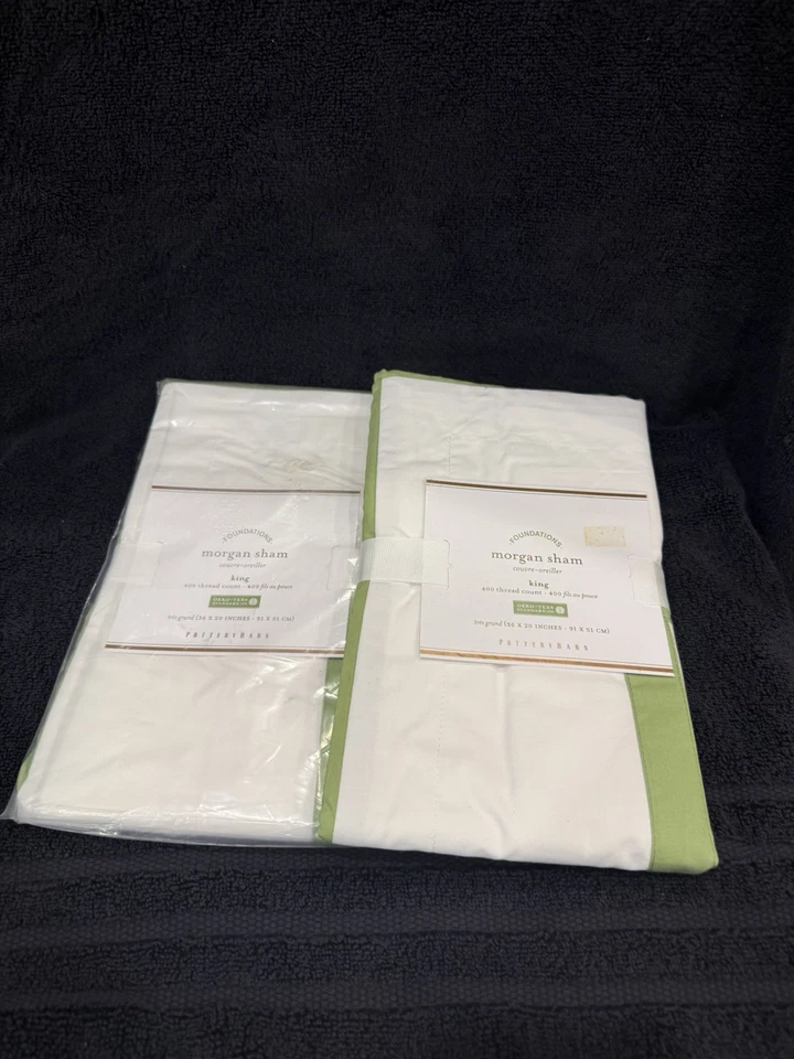 JUEGO DE 2 BASES DE GRANERO DE CERÁMICA MORGAN SHAM KING BLANCO CON BORDE VERDE 400 C Foto 4 de 4