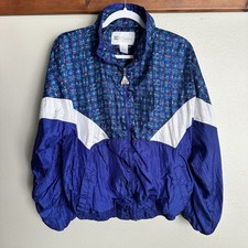 Vintage 90s Wilson Retro Blue Nylon Multicolor Full Zip Windbreaker Men's Large