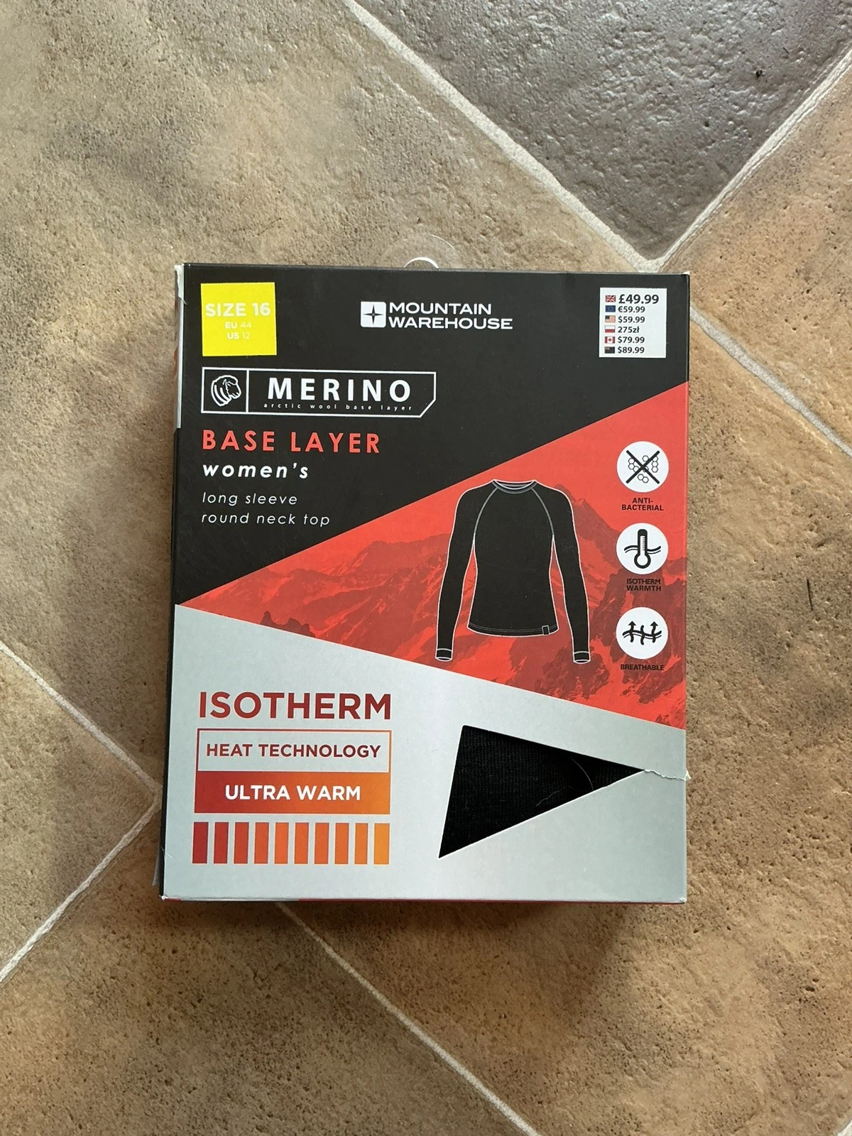 MOUNTAIN WAREHOUSE MERINO BASE LAYER WOMENS LONG SLEEVE SIZE 16 ISOTHERM BLACK