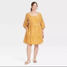 Ava & Viv plus size womens cooper orange dress flare ballon sleeve sz 3X nwot