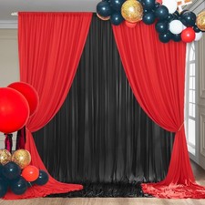 4 Panels 10x10ft Black Red Backdrop Curtains Drapes for Party Decoration