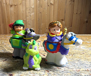 Fisher Price Little People Princess & Knight Horses Green Dragon Figures 2003