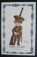 WW1 FRED SPURGIN Comic BRITISH SOLDIER RIFLE BAYONET FORGET ME NOT FLOWERS Humor