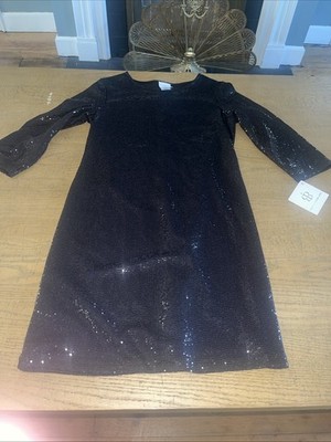 Papillon Blanc Dress Sz M Black Sequined 3/4 Sleeve Pullover NWT