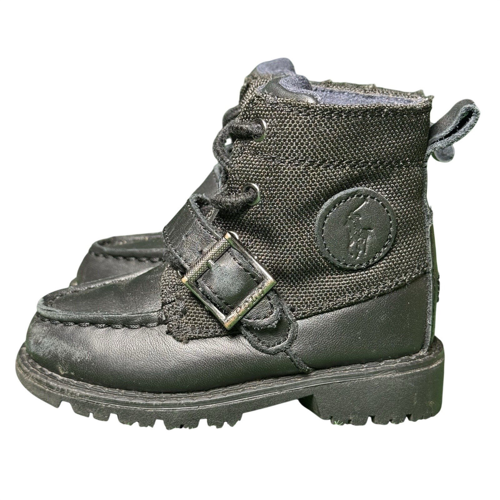 Polo Ralph Lauren Ranger Hi II Black Leather Textile Boots Baby Boy Size 6C image 3