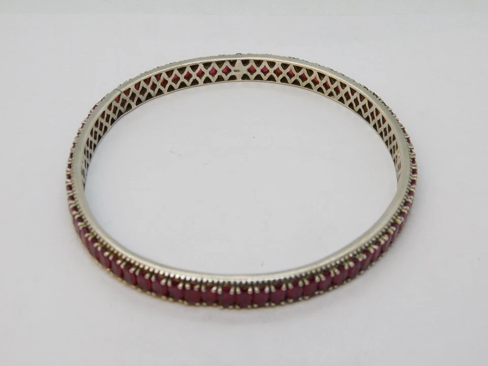 Sterling Silver Marquise-Cut Ruby Eternity Bangle Bracelet Vintage c1970 - Image 2 of 4
