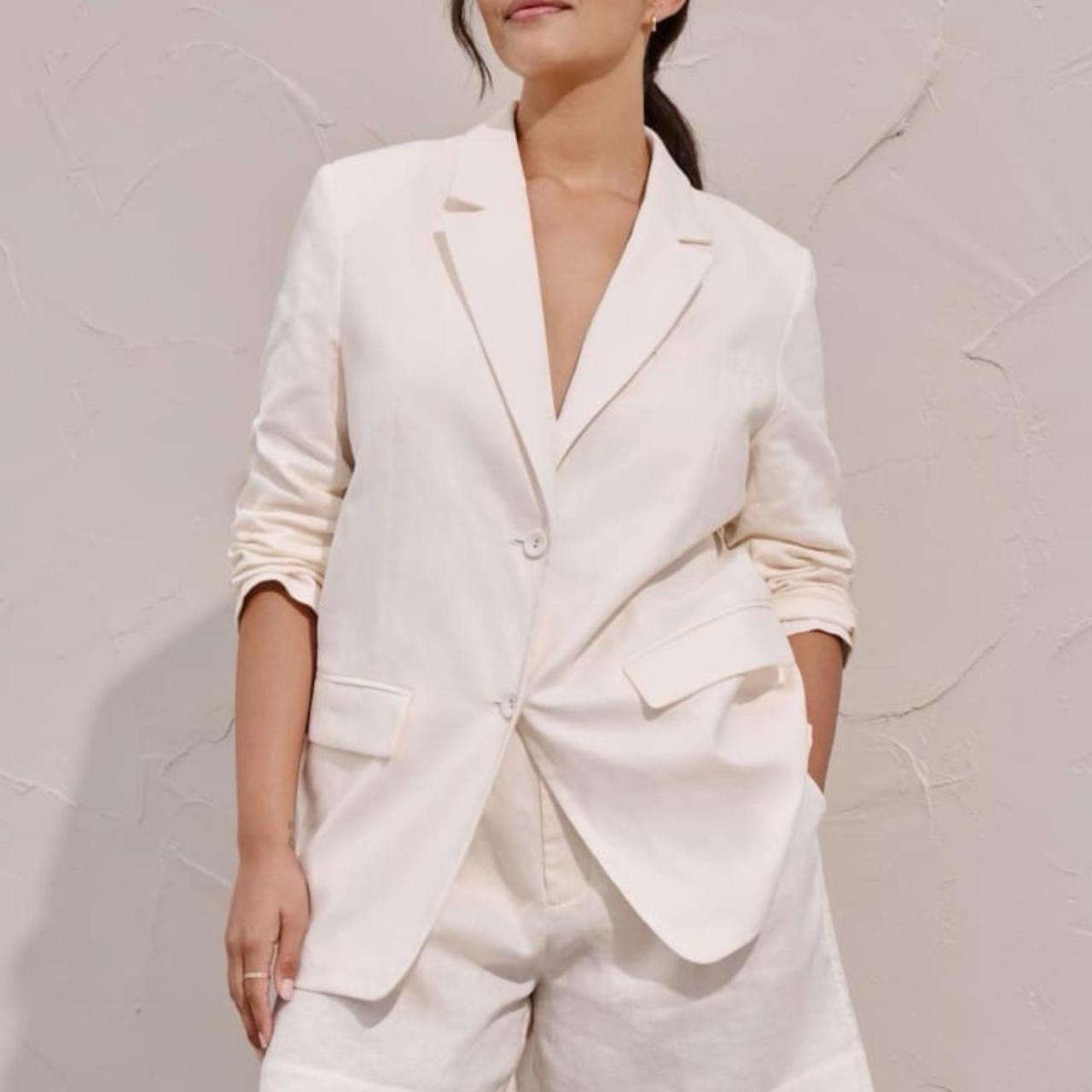 NEW Everlane Women's Ivory Linen Blazer Jacket Lined Button Front Size 12