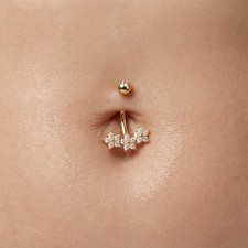 925 Silver Floral Belly Ring Diamond Flower N...