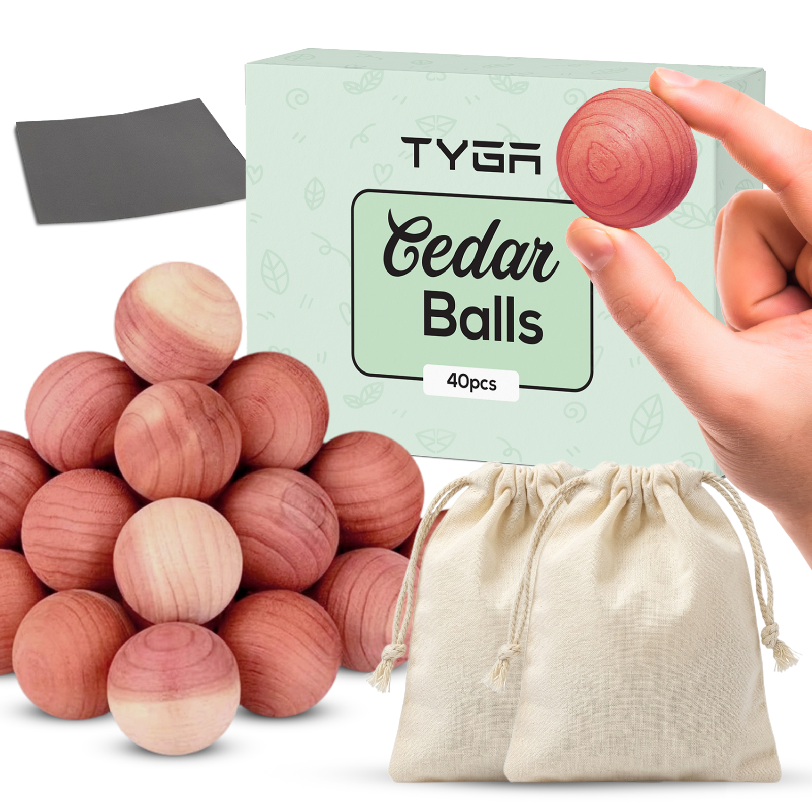 TYGA Store | 40 Cedar Balls, Natural Moth Repellent For clothes, With Sandpaper