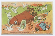 1906 Antique Postcard Men Racing Vintage Car, Two Michigan Postmarks