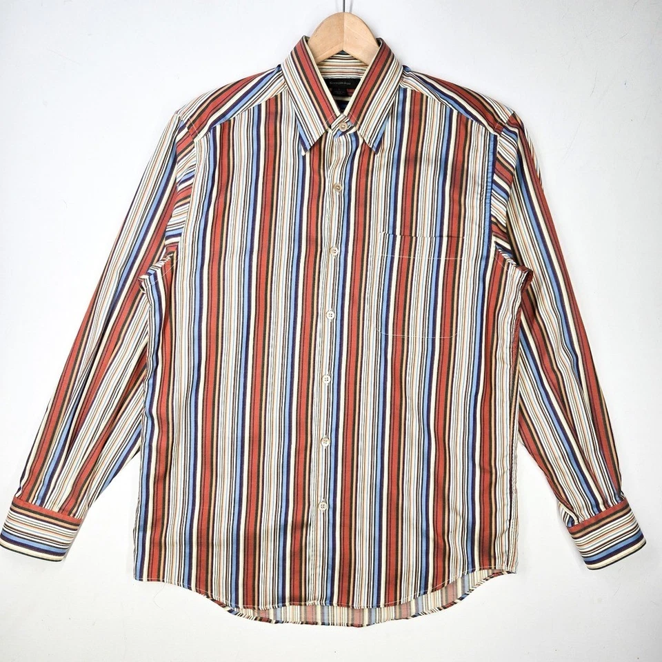 Camisa Ermenegildo Zegna Para Hombres Grande L Abotonada Rayas Naranja Foto 2 de 4