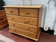 Antique Pine Wooden Farmhouse Country Cottage Chest Of Five Drawers - NORWICH