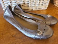 Coach Chelsey ballerina Flats Silver Metallic Leather Size 7