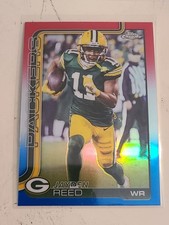 2025 Topps Chrome Jayden Reed #107 Red White Blue Refractor Packers
