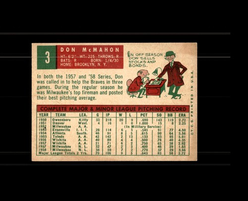 1959 Topps 3 Don McMahon EX-MT #D1.392897 - Imagen 2 de 2